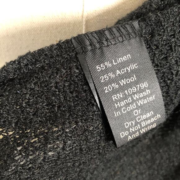 Pretty Angel Faux Fur Trimmed Duster Vest Black Linen Wool Knit Cardigan S/M - Picture 8 of 16